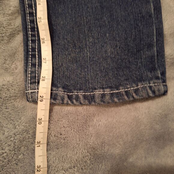 FUBU Retro Jeans Women 14 Dark Wash Blue Embroidered Distressed Skinny - Picture 14 of 14